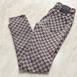 Social Collision Pink and Gray Checkered Skinny Jeans
